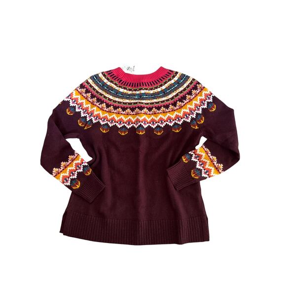 Talbots NWT Fair Isle Sweater Petite Size P Burgundy Multicolor - Picture 4 of 4